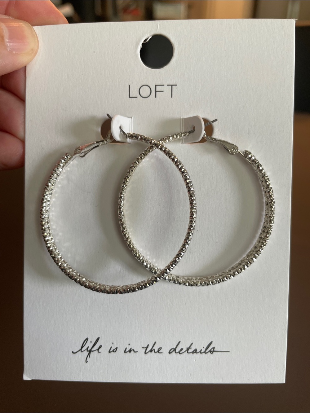 LOFT Shimmer Textured Silver Hoop Earrings